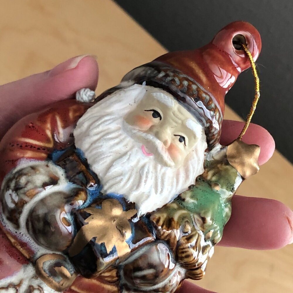 Vintage Old Father Christmas Santa Klaus Ceramic Articulated Red Green Glazed - Picture 2 of 7